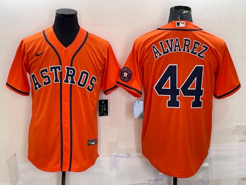 Men's Houston Astros #44 Yordan Alvarez Orange With Patch Cool Base Stitched Jersey